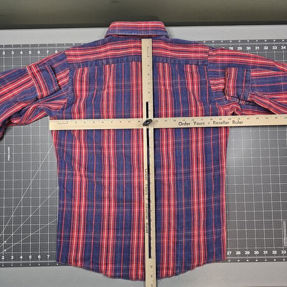 Vintage Dee Cee Flannel Shirt Medium 70s Plaid Blue Red Heavy Workwear Grunge - Picture 10 of 13